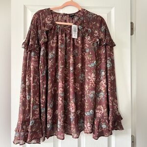 Torrid Floral Blouse - Burgundy and Blue